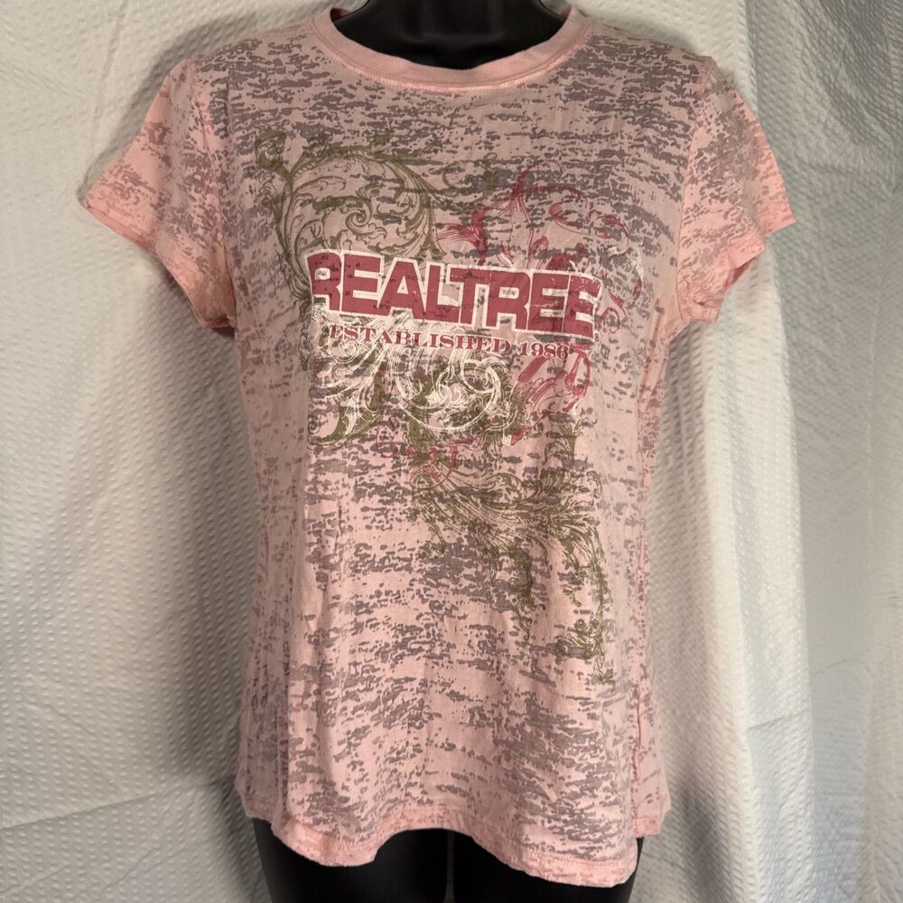 Realtree Pink Camo Logo Sheer Womens Medium T-shirt 8-10